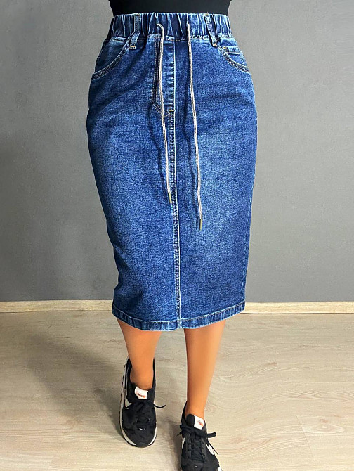 Юбка женская джинсовая ZJY 7031 большие размеры стрейчевая с разрезом на резинке синяя, синий, З4, 34, 92 см, 110 см Киев - изображение 19