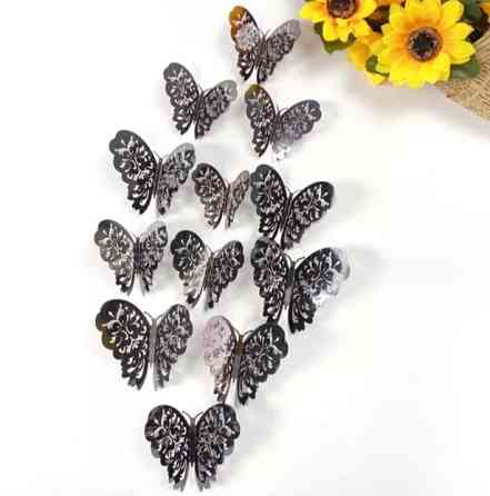 Декоративні метелики сірі, в наборі 12штук різних розмірів, пластик Київ