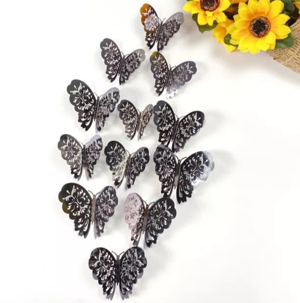 Декоративні метелики сірі, в наборі 12штук різних розмірів, пластик Київ - фото 1