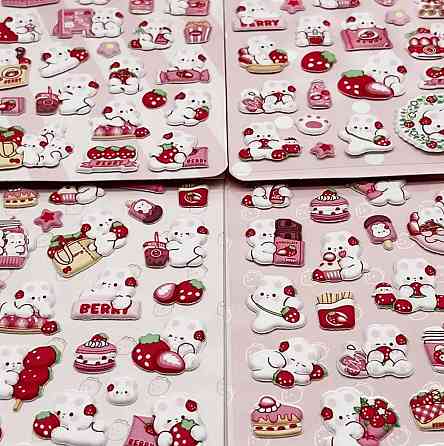 3D стікери зайчики з полуницею – 1 лист (колір випадковий) Київ