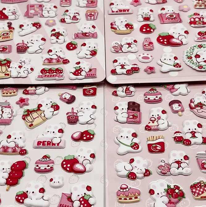 3D стикеры зайчики с клубникой – 1 лист (цвет случайный) Киев - изображение 3