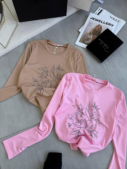 Жіночий повсякденний лонгслів із мікродайвінгу з малюнком Рожевий 2, 46/48 Одеса - фото 1