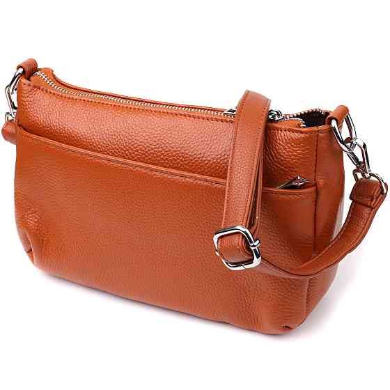 Жіноча сумка з натуральної шкіри з двома ремінцями Vintage 22929 Рудий Київ