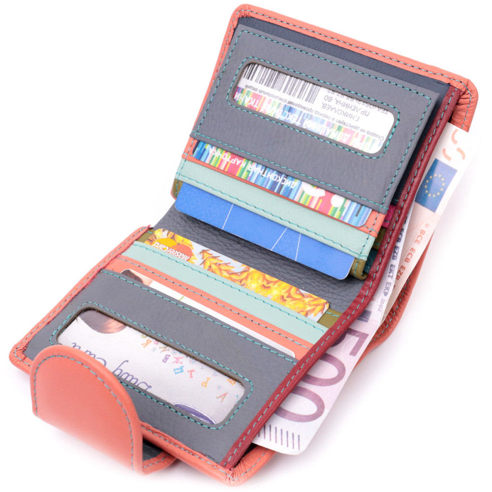 Стильный кожаный кошелек с монетницей снаружи для женщин ST Leather 19458 Оранжевый Киев - изображение 6