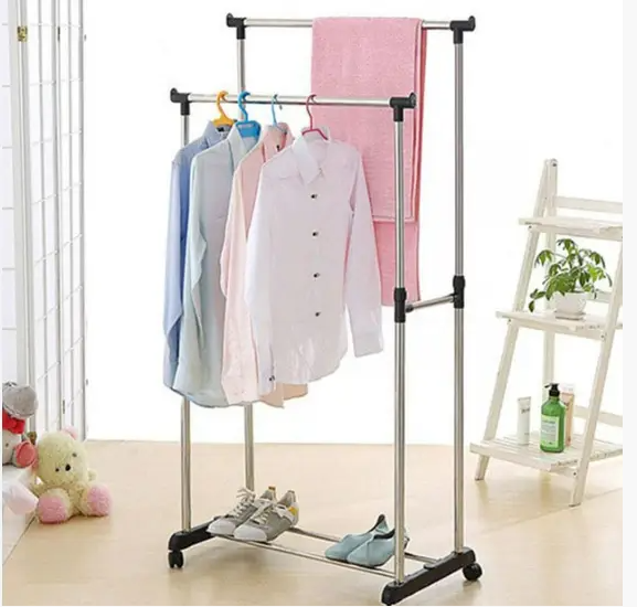 Телескопическая напольная двойная стойка-вешалка Double-Pole MINI 720–1300×450×1000–1600 мм для удобного хранения одежды Одесса - изображение 1