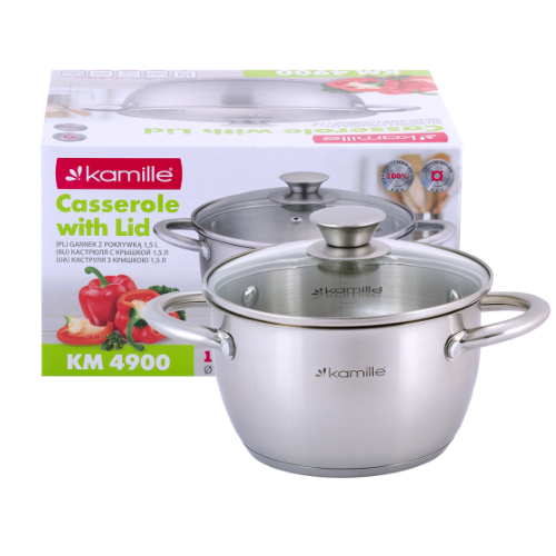 Каструля нержавіюча сталь 1,5л з кришкою порожнисті ручки 4900 KAMILLE Житомир