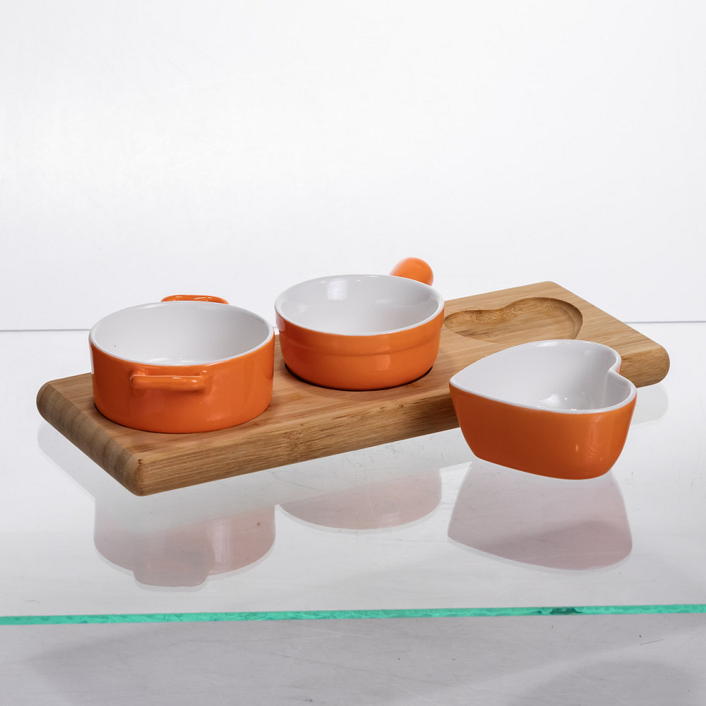 Yiwu Набір порцелянових менажниць3 (шт) по 50 (мл) на бамбуковій підставці Помаранчевий -O Коломыя - изображение 5