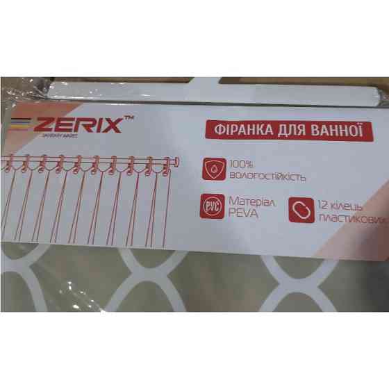 Шторка-фиранка для ванной Zerix SCP-014-180x200 из PEVA (полиэтиленвинилацетата) удлиненная (Узор 