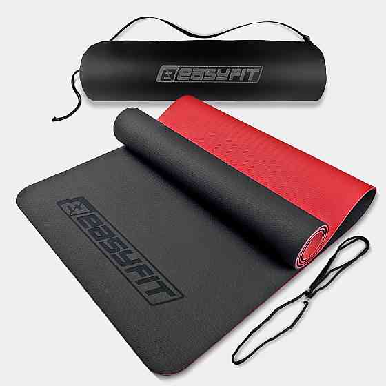 EasyFit Килимок для йоги та фітнеса EasyFit TPE+TC 6мм двошаровий + Чохол чорний з червоним Коломия