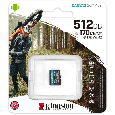 Карта памяти Kingston 512GB microSDXC сlass 10 UHS-I U3 V30 A2 Canvas Go Plus G4 (SDCG4/512GBSP) Винница - изображение 3