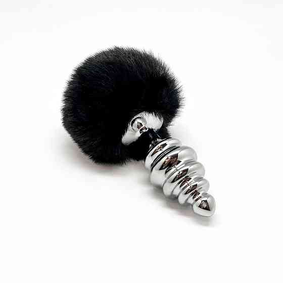 Металева анальна пробка Кролячий хвостик Alive Fluffy Twist Plug L Black, діаметр 3,8 см Sex Aura Київ