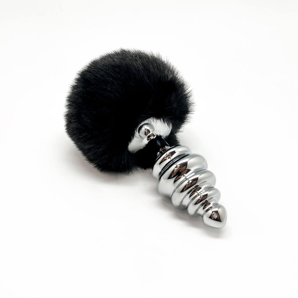 Металева анальна пробка Кролячий хвостик Alive Fluffy Twist Plug L Black, діаметр 3,8 см Sex Aura Київ - фото 2