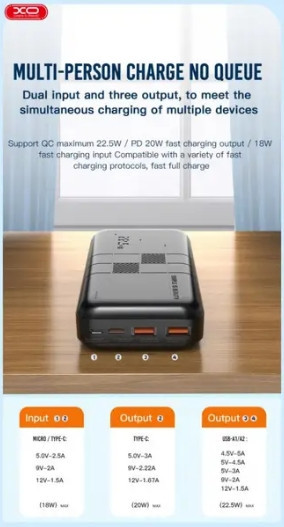 Портативный внешний аккумулятор XO PR187 10000mAh PD20W+QC22.5W (Черный) Винница - изображение 3