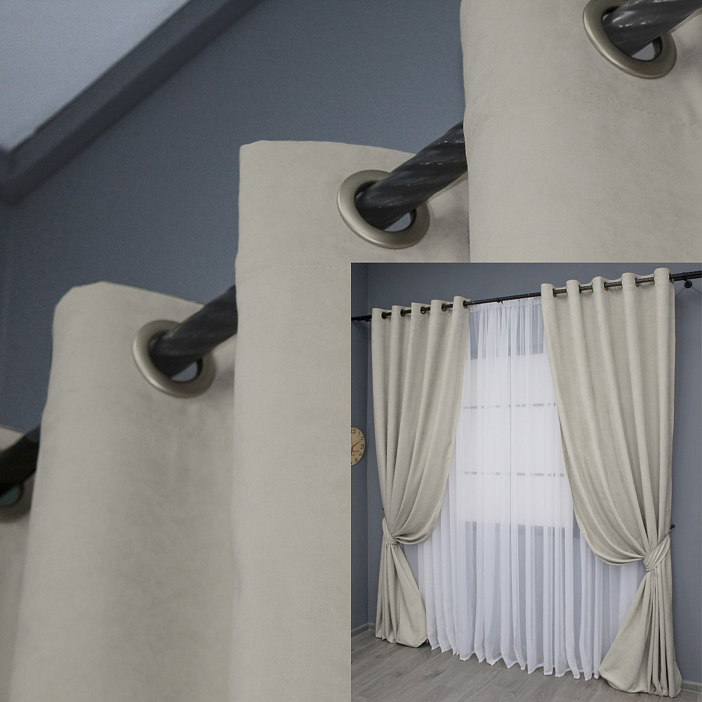 Комплект штор на люверсах VR-Textil Мікровелюр Petek YL № 1803ш Світло-сірий 150х270 см 2 шт (37-0269) Київ - фото 1