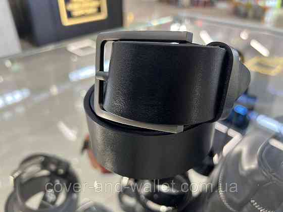 Чоловічий ремень батал з натуральної шкіри чорного кольору довжиною до 140 см Puos 40 мм Київ