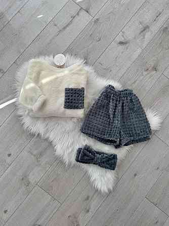 Женская уютная теплая пижама: кофта и шорты + повязка на голову из турецкой махры Серый, 46/48 Одесса