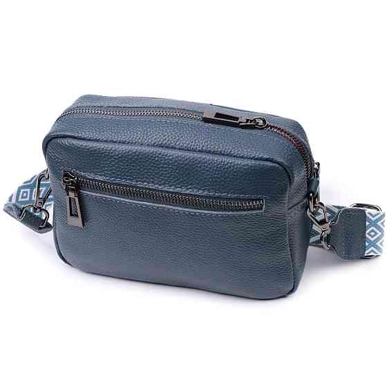 Стильная женская сумка прошитая ромбами на лицевой стороне из натуральной кожи Vintage 22636 Синяя Киев