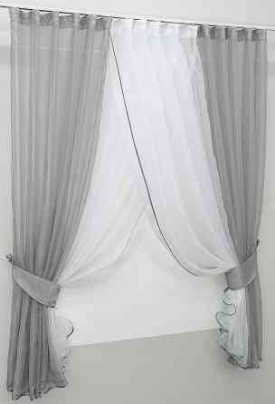 Кухонные шторки VR-Textil № 096к с подвязками серый с белым 400х170 см (50-766) Киев
