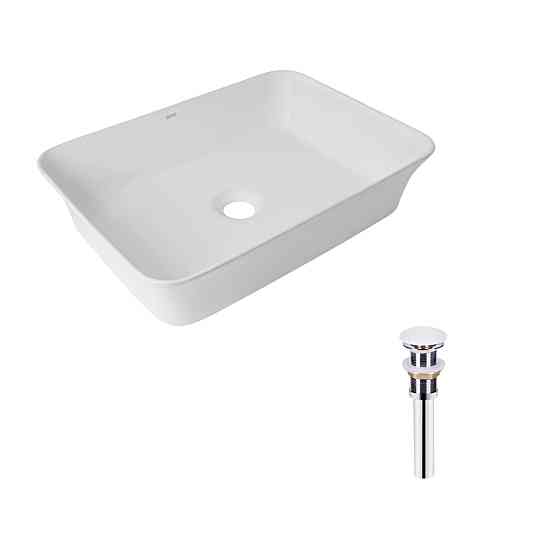 Комплект Qtap Virgo: Раковина накладна прямокутна 490х350х110 мм White + Донний клапан PU02 Київ