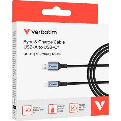 Дата кабель USB 2.0 AM to USB-C 1.2m black Verbatim (31843) Винница