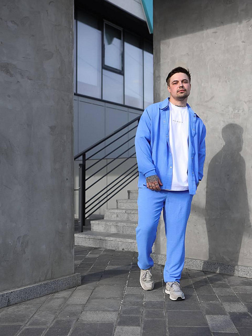 Мужской летний костюм Casual рубашка и штаны Оверсайз жатка весна лето SANE голубой L Одесса - изображение 3