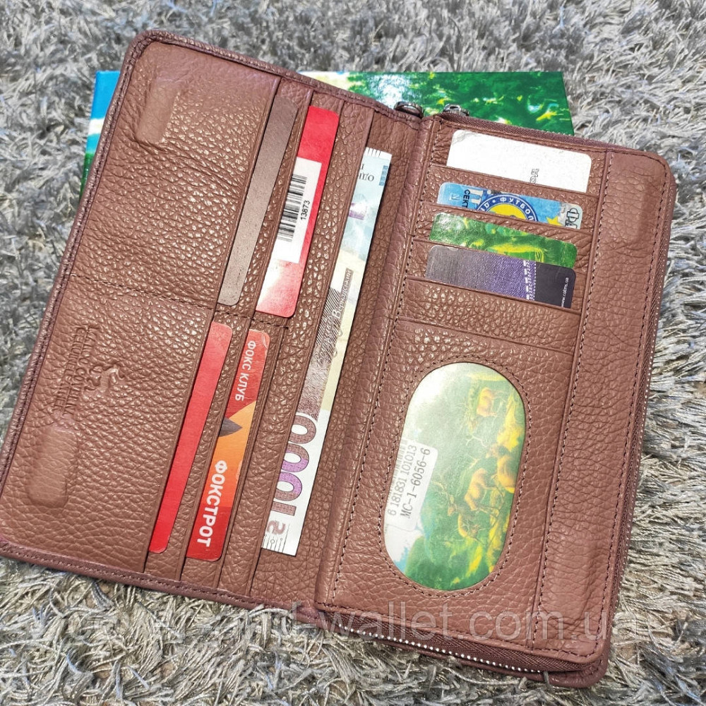 Великий шкіряний жіночий гаманець на блискавці колір пудра Київ - фото 2