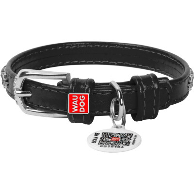 Ошейник для животных WAUDOG Glamour с QR-паспортом "Стразы" XS Ш 9 мм Д 19-25 см черный (33071) Винница - изображение 1