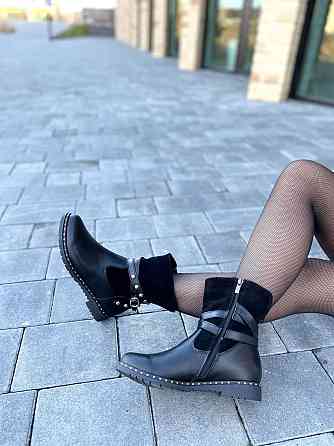 Черевики жіночі M.KRAFT чорні шкіра+замша натуральна высота 16 см обхват 13 см (2515/1) Коломия