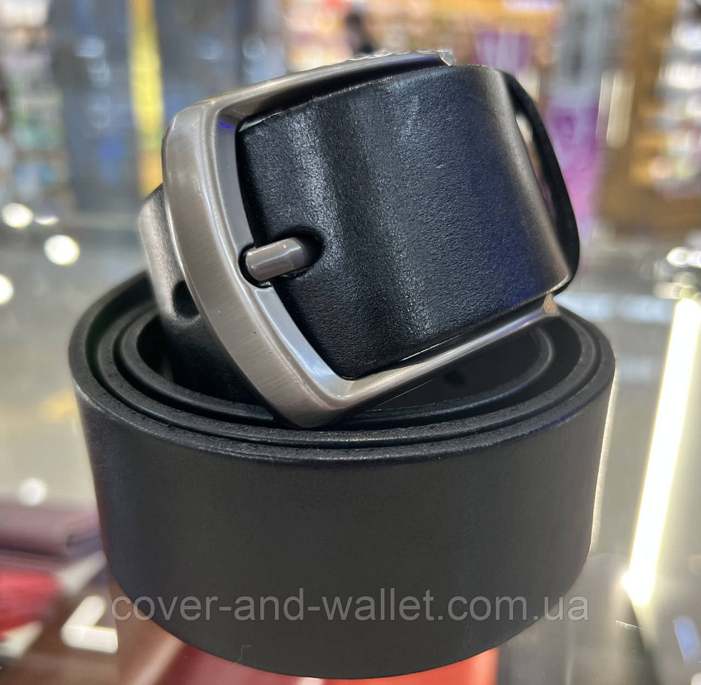 Широкий чоловічий джинсовий ремінь із натуральної шкіри чорного кольору 45 мм PS Leather Київ - фото 3