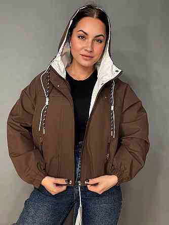Куртка женская YZY 30281 ветровка с капюшоном оверсайз one size, коричневый, one size Киев