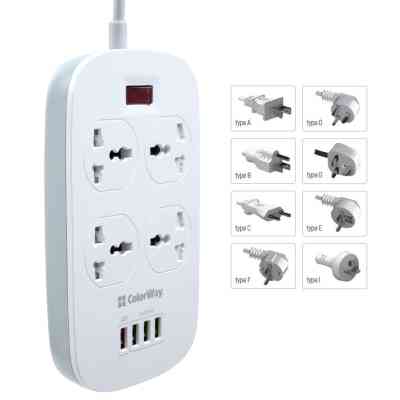 Мережевий фільтр живлення ColorWay 4 розетки/4USB White 1.8м (1QC3.0 + 3 AUTO ID) (CW-CHU44QW) Вінниця