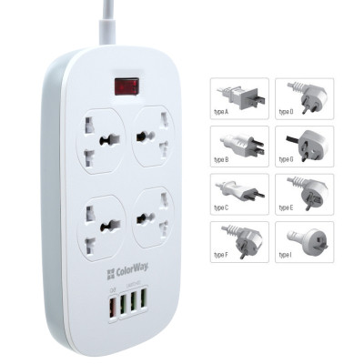 Мережевий фільтр живлення ColorWay 4 розетки/4USB White 1.8м (1QC3.0 + 3 AUTO ID) (CW-CHU44QW) Вінниця - фото 5