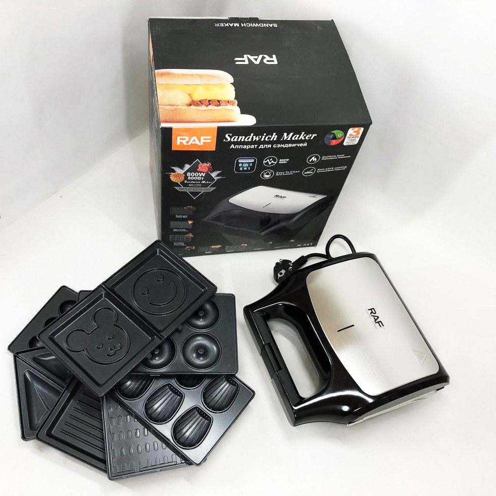 Сендвічниці бутербродниці RAF R.551 850 Вт 8 в 1, Мультимейкер бутербродниця вафлі гриль пончики ED-19 Івано-Франківськ - фото 4