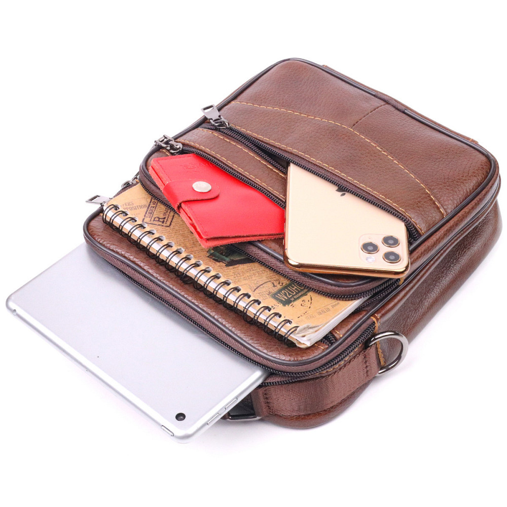 Стильна чоловіча сумка з натуральної шкіри 21275 Vintage Коричнева Київ - фото 4