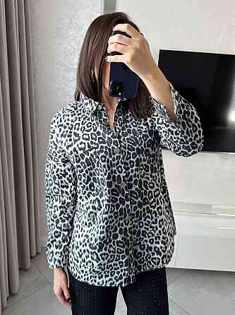Женская стильная леопардовая рубашка на металлических пуговицах 46, Серый Одесса