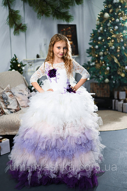 Лавандовое нарядное платье омбре с рукавчиками 140-158 Кривой Рог - изображение 1