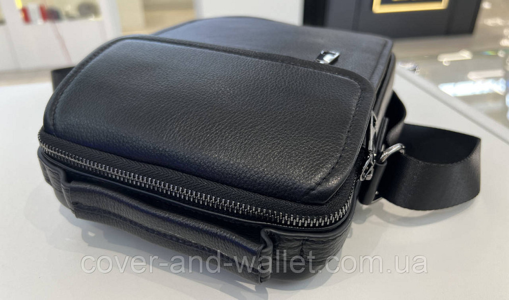 Невелика чоловіча сумка-барсетка з натуральної шкіри чорного кольору з навісним клапаном ST 2172 Київ - фото 7