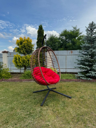 Підвісне садове крісло гойдалка (кокон / гніздо) SAN VITO з м'якою червоною подушкою, Коричневий Київ