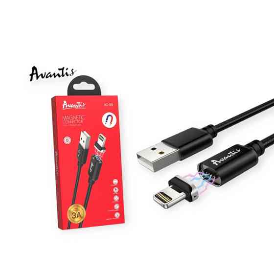 Кабель для заряджання магнітний Avantis USB - iPhone, 1.2м, 3.0А чорний, круглий Мукачево