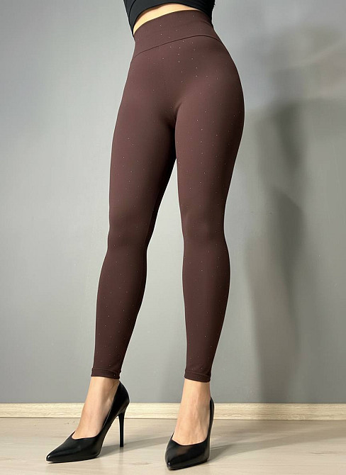 Лосины женские Cio 128 с россыпью камней бифлекс широкий пояс коричневые, коричневый, S Киев - изображение 1