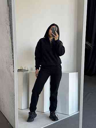 Жіночий теплий костюм-двійка: кофта та штани з турецького флісу Чорний, 46/48 Одеса