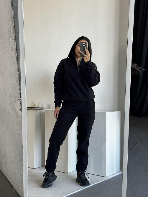 Жіночий теплий костюм-двійка: кофта та штани з турецького флісу Чорний, 46/48 Одеса - фото 2