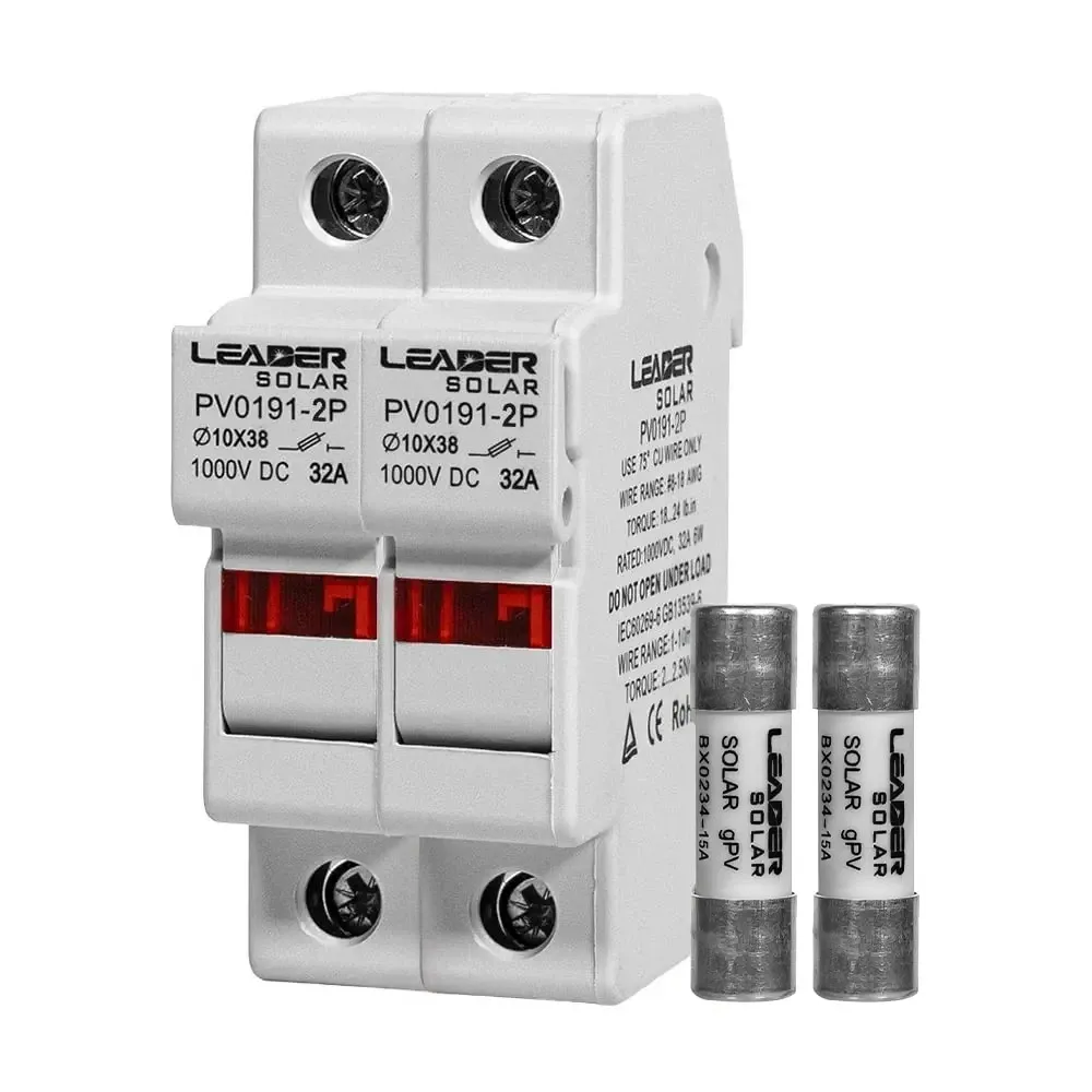 Комплект роз'єднувача та запобіжника 1000V Leader 32A PV0191-2P та 2 шт. 15A BX0234 для сонячних панелей (42-00219-42-00223) Киев - изображение 1