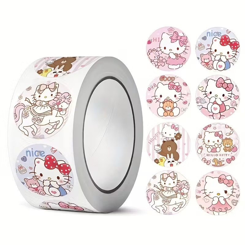 Стикеры Hello Kitty — рулон 500 шт Ø2.5 см, наклейки с котиками Киев - изображение 1