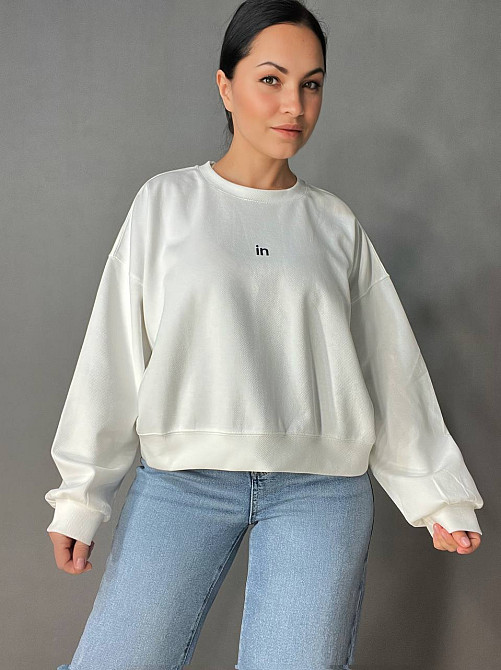 Світшот жіночий U S 36918 оверсайз рубчик діагональ вишивка “in”, білий, one size Київ - фото 10