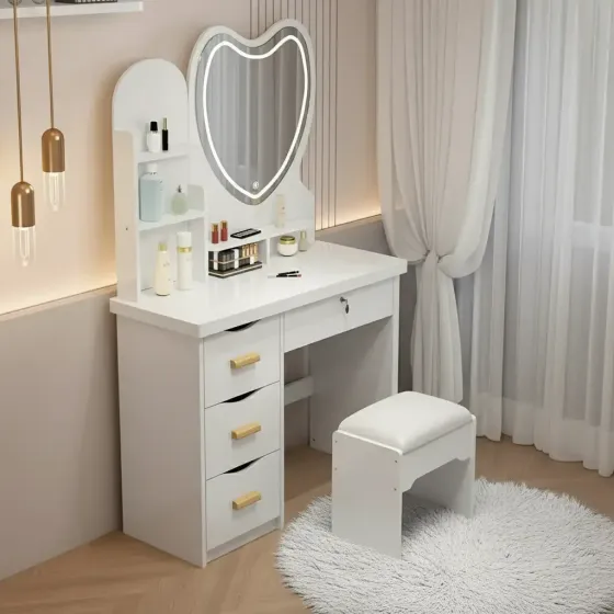 Туалетный столик с LED-зеркалом в форме сердца и пуфиком STL-MD 85 Коломия