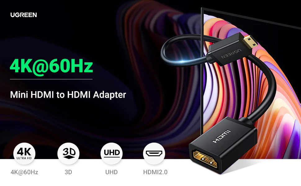 Перехідник UGreen Mini HDMI to HDMI Female Adapter Cable 15845 (Чорний, 0.5м) Николаев - изображение 9