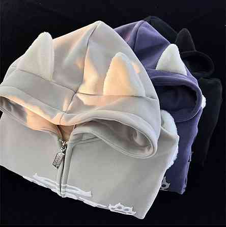 Жіночий теплий оверсайз худі з вушками тринитка на флісі Одеса