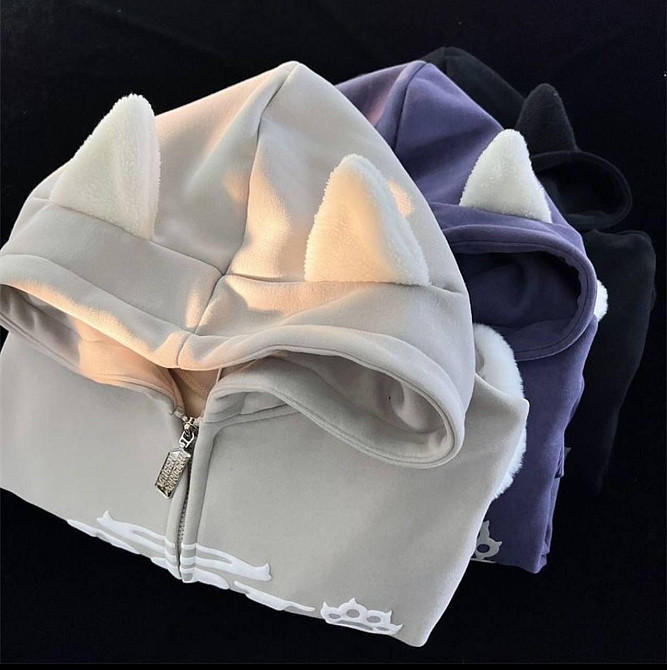 Жіночий теплий оверсайз худі з вушками тринитка на флісі Одеса - фото 2