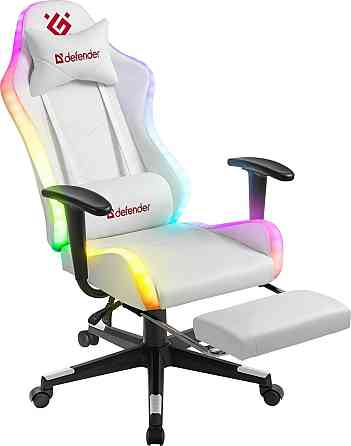 Геймерское кресло Defender Watcher полиуритановое с RGB подсветкой и подножкой (Белое) Винница